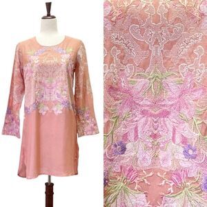 NWT Sana Safinaz Floral Embroidered Tunic Tea Rose Pink Peach Women’s Size Small